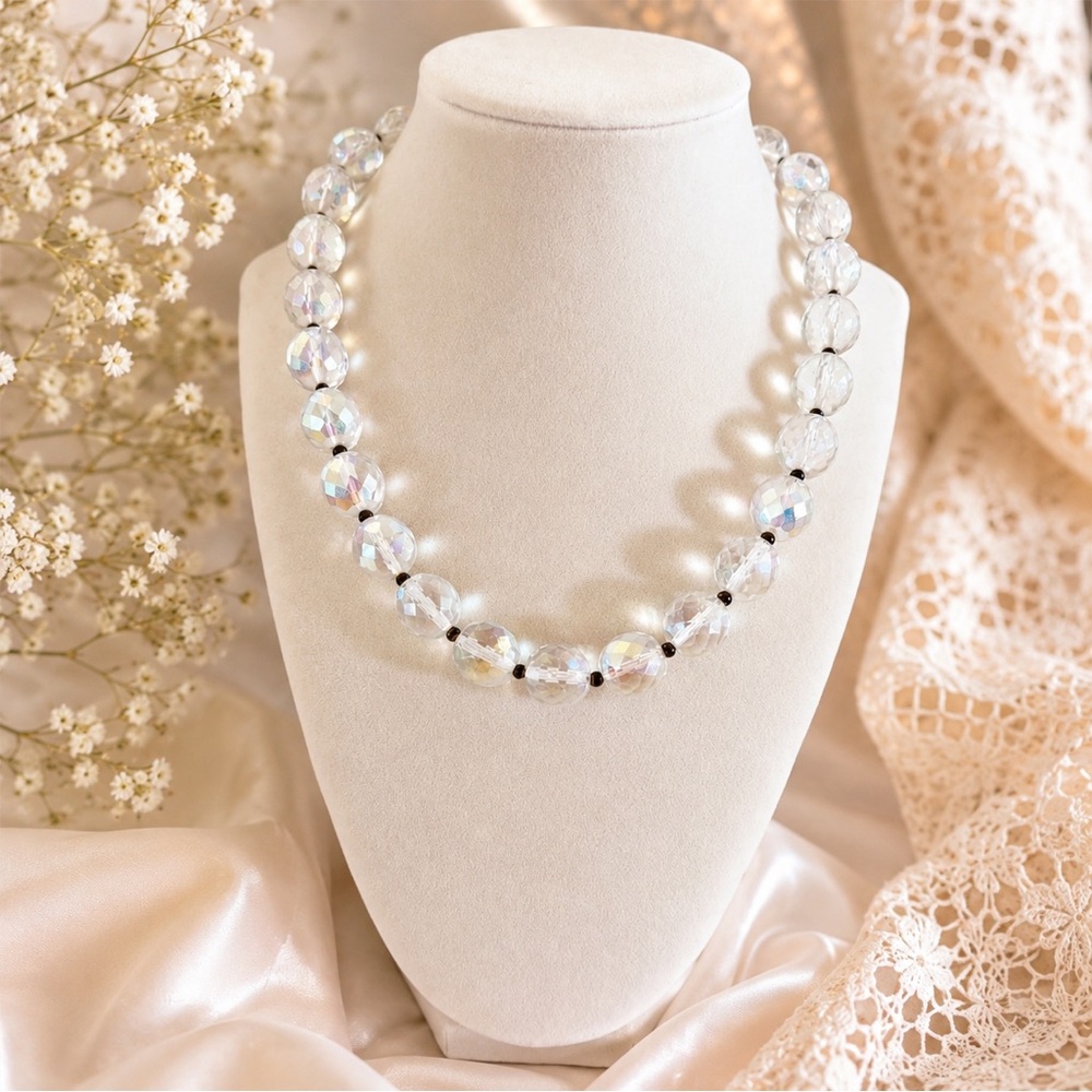 Vintage Aurora Borealis Faceted Bead Necklace – Approx. 18”